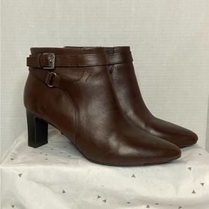Ralph Lauren Nara Brown Leather Ankle Booties - Block Heel